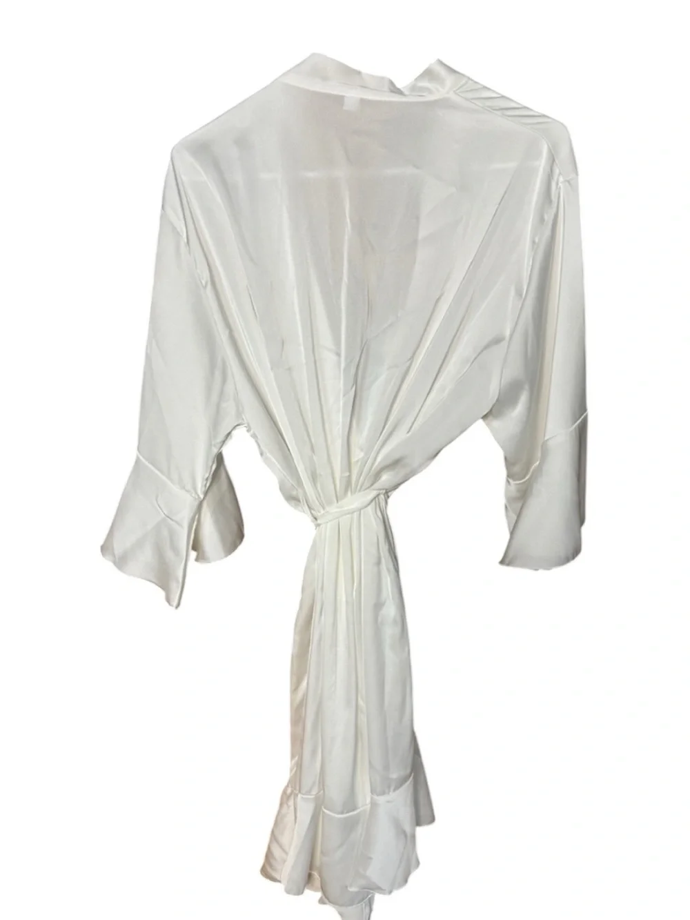 Bridal Satiny Tie-Front Robe in White. Internal Wrap Tie - Picture 5 of 12